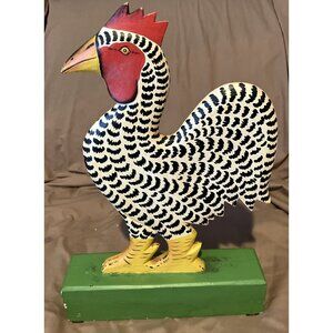 Folk Art Wood Carving Hand Painted Hen 17” Made In Indonesia